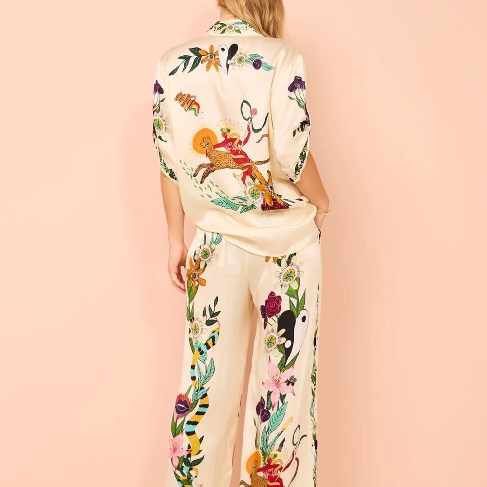 Zimmermann Floral & Animal Print Cream Wide-Leg Two-piece set - Picture 2 of 4